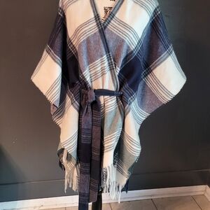 Nine West Women's Navy Plaid Topper